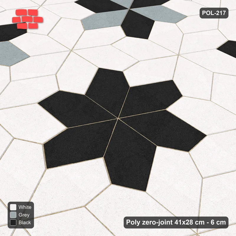 Interlock (Pasco) 41x28 cm · POL-217 · Random Lay Rosette Border, Tuxedo, border ring of rosettes, kerb frame · Side view Interlock (Pasco) 41x28 cm · POL-217 · Random Lay Rosette Border, Tuxedo, border ring of rosettes, kerb frame · Side view