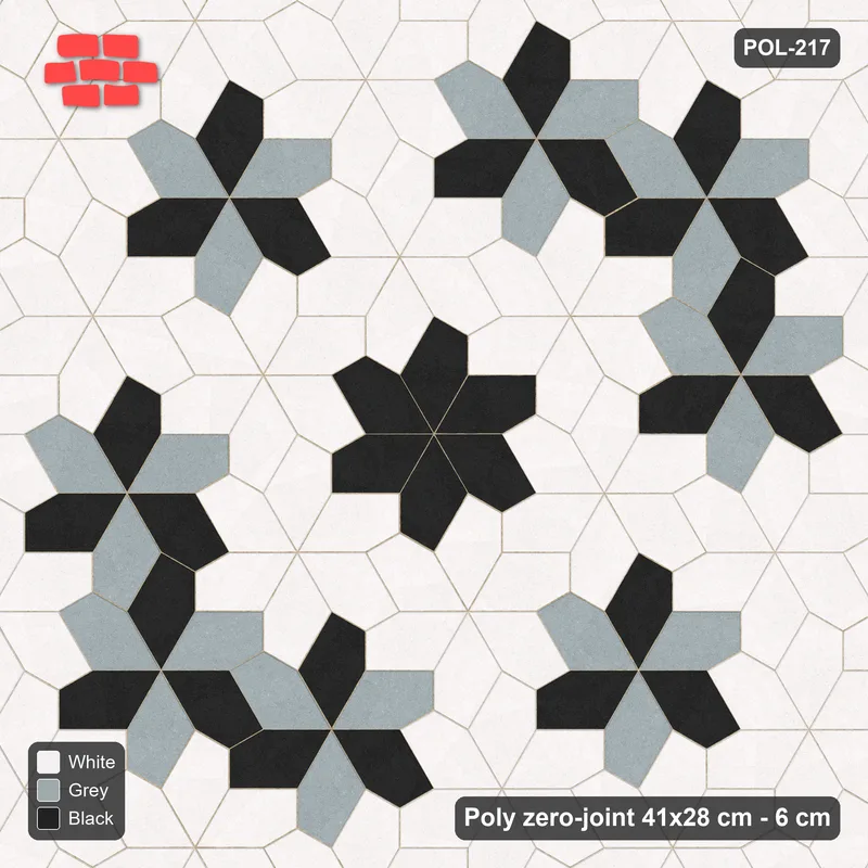 Interlock (Pasco) 41x28 cm · POL-217 · Random Lay Rosette Border, Tuxedo, border ring of rosettes, kerb frame · Top view Interlock (Pasco) 41x28 cm · POL-217 · Random Lay Rosette Border, Tuxedo, border ring of rosettes, kerb frame · Top view