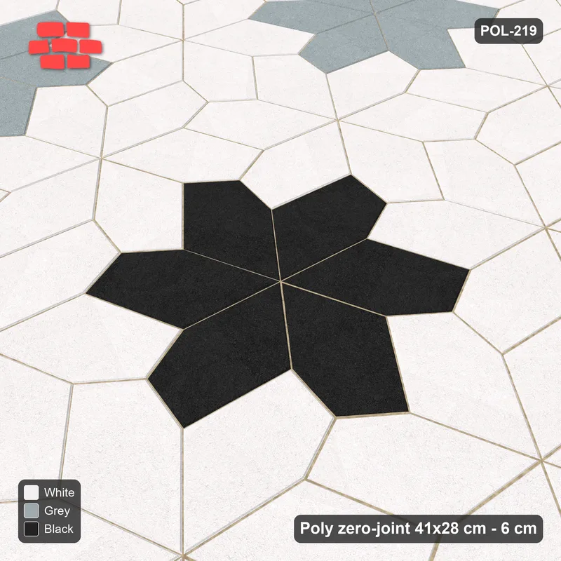 Interlock (Pasco) 41x28 cm · POL-219 · Random Lay Rosette Border, Tuxedo, border ring of rosettes, kerb frame · Side view Interlock (Pasco) 41x28 cm · POL-219 · Random Lay Rosette Border, Tuxedo, border ring of rosettes, kerb frame · Side view
