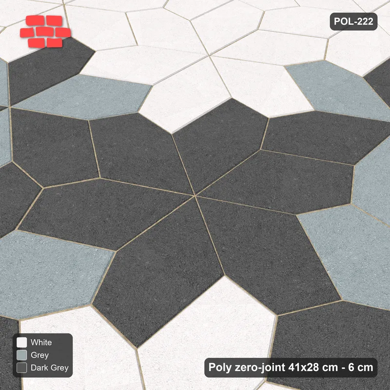 Interlock (Pasco) 41x28 cm · POL-222 · Random Lay Rosette Border, Monochrome, border ring of rosettes · Side view Interlock (Pasco) 41x28 cm · POL-222 · Random Lay Rosette Border, Monochrome, border ring of rosettes · Side view