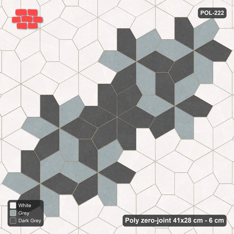 Interlock (Pasco) 41x28 cm · POL-222 · Random Lay Rosette Border, Monochrome, border ring of rosettes · Top view Interlock (Pasco) 41x28 cm · POL-222 · Random Lay Rosette Border, Monochrome, border ring of rosettes · Top view
