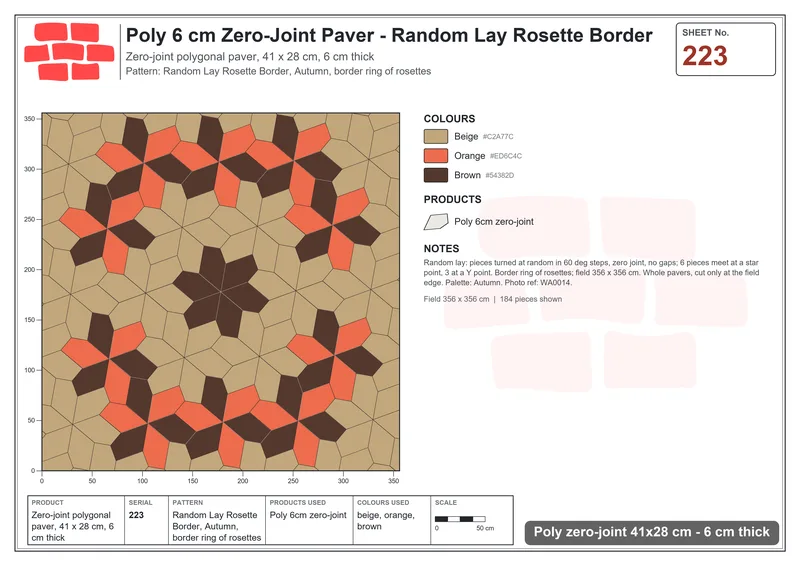 Interlock (Pasco) 41x28 cm · POL-223 · Random Lay Rosette Border, Autumn, border ring of rosettes · Laying plan Interlock (Pasco) 41x28 cm · POL-223 · Random Lay Rosette Border, Autumn, border ring of rosettes · Laying plan