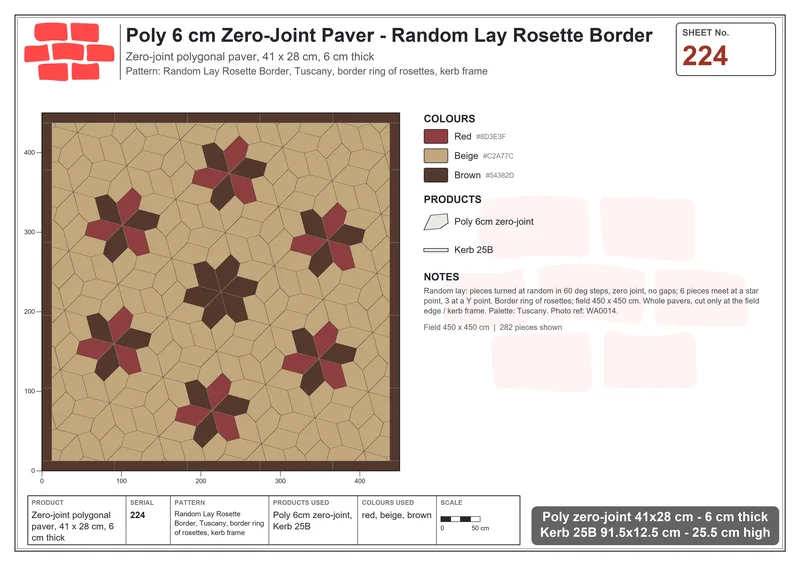 Interlock (Pasco) 41x28 cm · POL-224 · Random Lay Rosette Border, Tuscany, border ring of rosettes, kerb frame · Laying plan Interlock (Pasco) 41x28 cm · POL-224 · Random Lay Rosette Border, Tuscany, border ring of rosettes, kerb frame · Laying plan