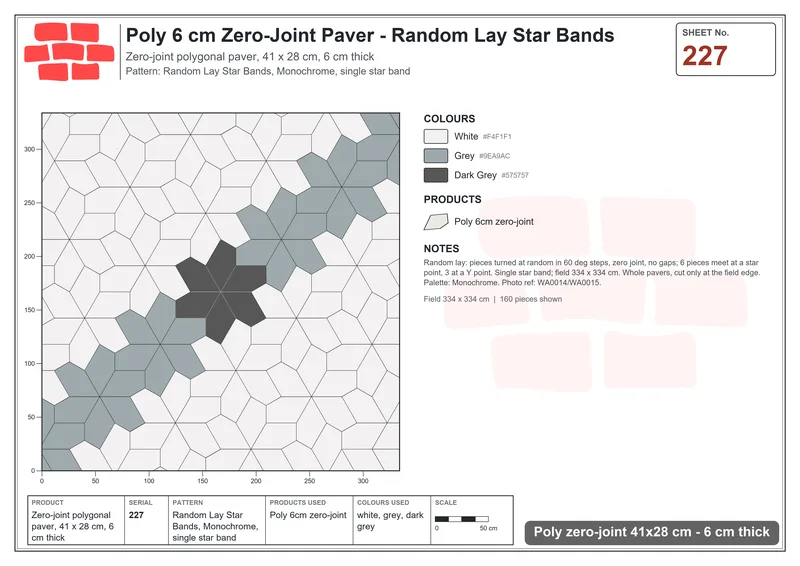 Interlock (Pasco) 41x28 cm · POL-227 · Random Lay Star Bands, Monochrome, single star band · Laying plan Interlock (Pasco) 41x28 cm · POL-227 · Random Lay Star Bands, Monochrome, single star band · Laying plan