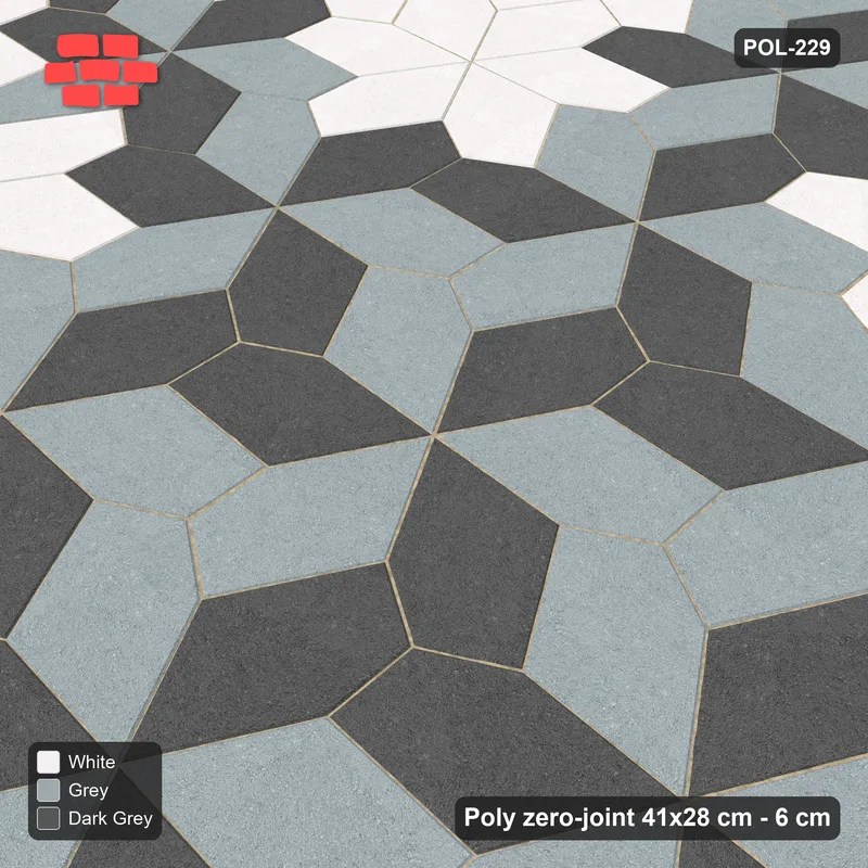 Interlock (Pasco) 41x28 cm · POL-229 · Random Lay Star Bands, Monochrome, six-arm star asterisk, kerb frame · Side view Interlock (Pasco) 41x28 cm · POL-229 · Random Lay Star Bands, Monochrome, six-arm star asterisk, kerb frame · Side view