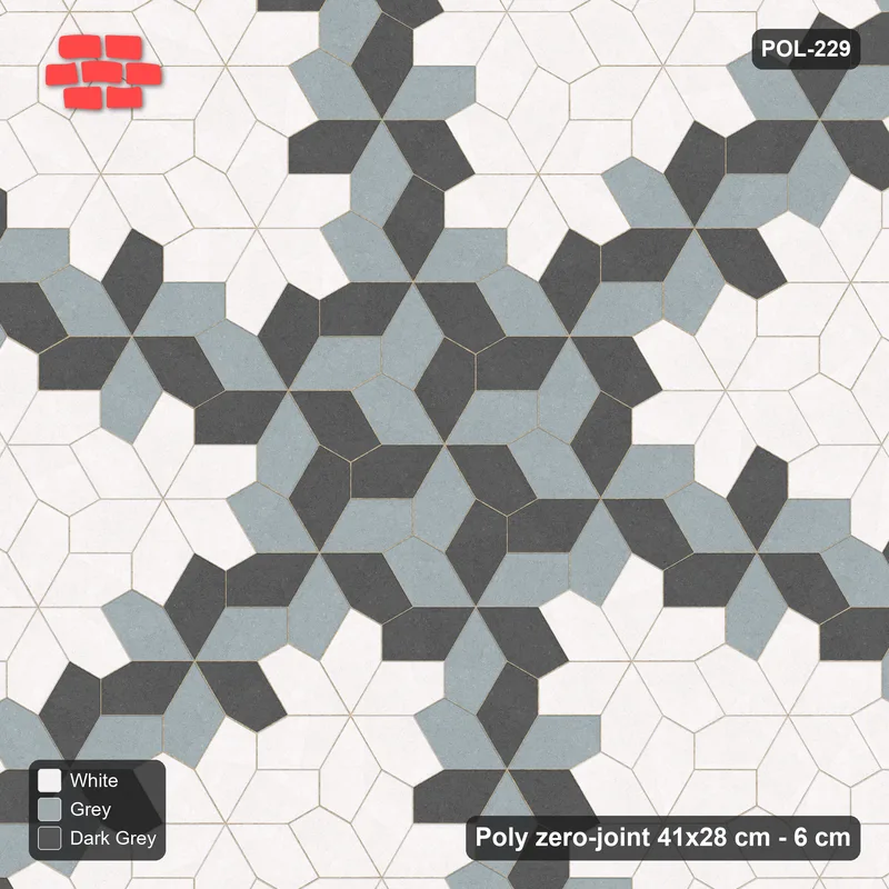 Interlock (Pasco) 41x28 cm · POL-229 · Random Lay Star Bands, Monochrome, six-arm star asterisk, kerb frame · Top view Interlock (Pasco) 41x28 cm · POL-229 · Random Lay Star Bands, Monochrome, six-arm star asterisk, kerb frame · Top view