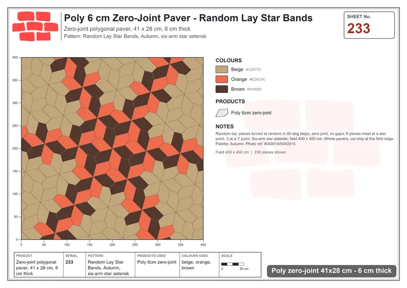 Interlock (Pasco) 41x28 cm · POL-233 · Random Lay Star Bands, Autumn, six-arm star asterisk · Laying plan Interlock (Pasco) 41x28 cm · POL-233 · Random Lay Star Bands, Autumn, six-arm star asterisk · Laying plan