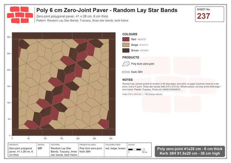 Interlock (Pasco) 41x28 cm · POL-237 · Random Lay Star Bands, Tuscany, three star bands, kerb frame · Laying plan Interlock (Pasco) 41x28 cm · POL-237 · Random Lay Star Bands, Tuscany, three star bands, kerb frame · Laying plan
