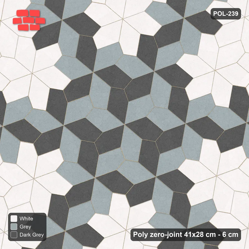 Interlock (Pasco) 41x28 cm · POL-239 · Random Lay Star Bands, Monochrome, six-arm star asterisk, kerb frame · Top view Interlock (Pasco) 41x28 cm · POL-239 · Random Lay Star Bands, Monochrome, six-arm star asterisk, kerb frame · Top view