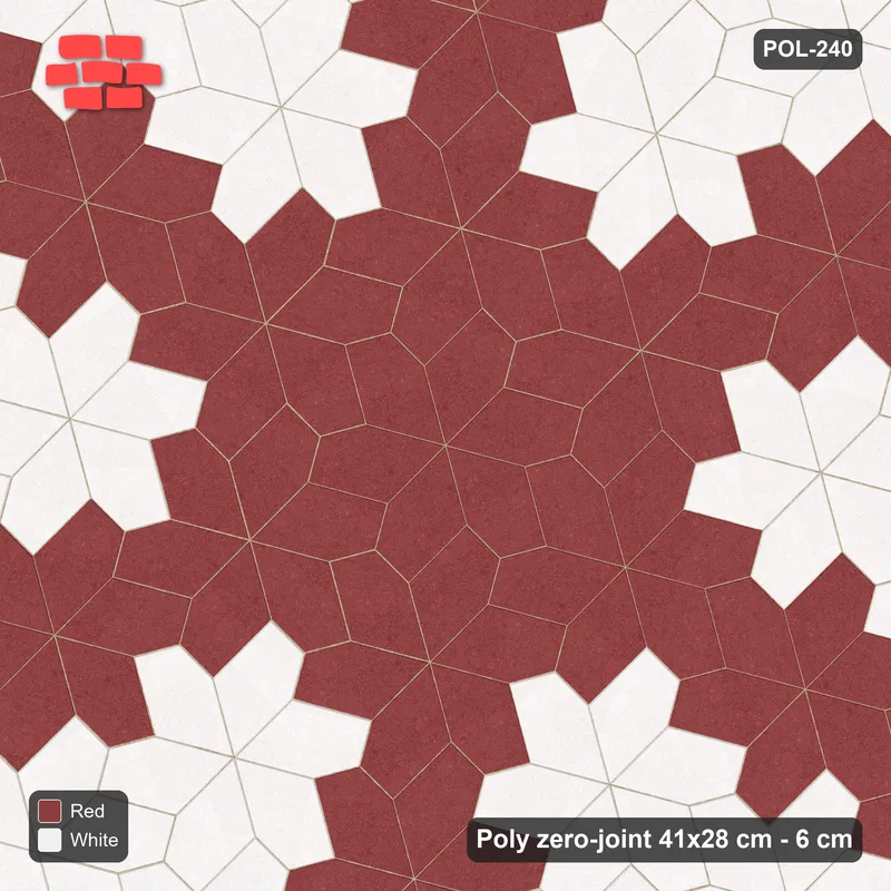 Interlock (Pasco) 41x28 cm · POL-240 · Random Lay Star Bands, Burgundy & Ivory, six-arm star asterisk · Top view Interlock (Pasco) 41x28 cm · POL-240 · Random Lay Star Bands, Burgundy & Ivory, six-arm star asterisk · Top view
