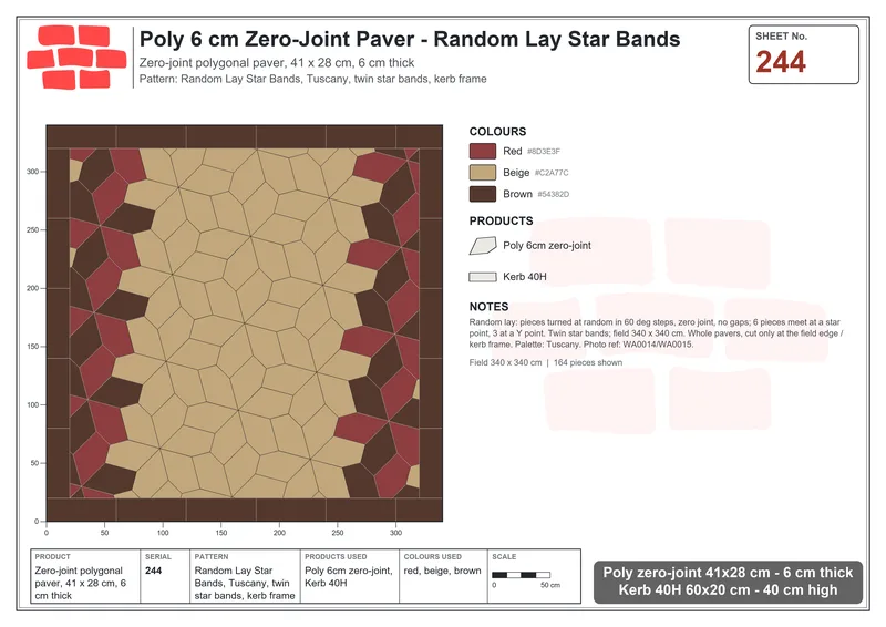 Interlock (Pasco) 41x28 cm · POL-244 · Random Lay Star Bands, Tuscany, twin star bands, kerb frame · Laying plan Interlock (Pasco) 41x28 cm · POL-244 · Random Lay Star Bands, Tuscany, twin star bands, kerb frame · Laying plan