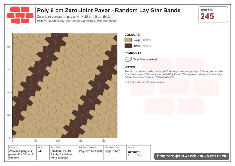 Interlock (Pasco) 41x28 cm · POL-245 · Random Lay Star Bands, Sandstone, twin star bands · Laying plan Interlock (Pasco) 41x28 cm · POL-245 · Random Lay Star Bands, Sandstone, twin star bands · Laying plan