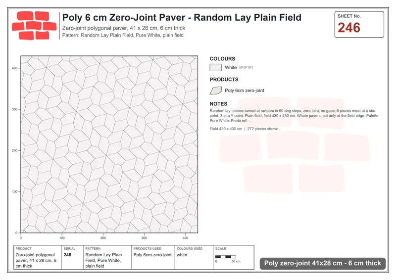 Interlock (Pasco) 41x28 cm · POL-246 · Random Lay Plain Field, Pure White, plain field · Laying plan Interlock (Pasco) 41x28 cm · POL-246 · Random Lay Plain Field, Pure White, plain field · Laying plan