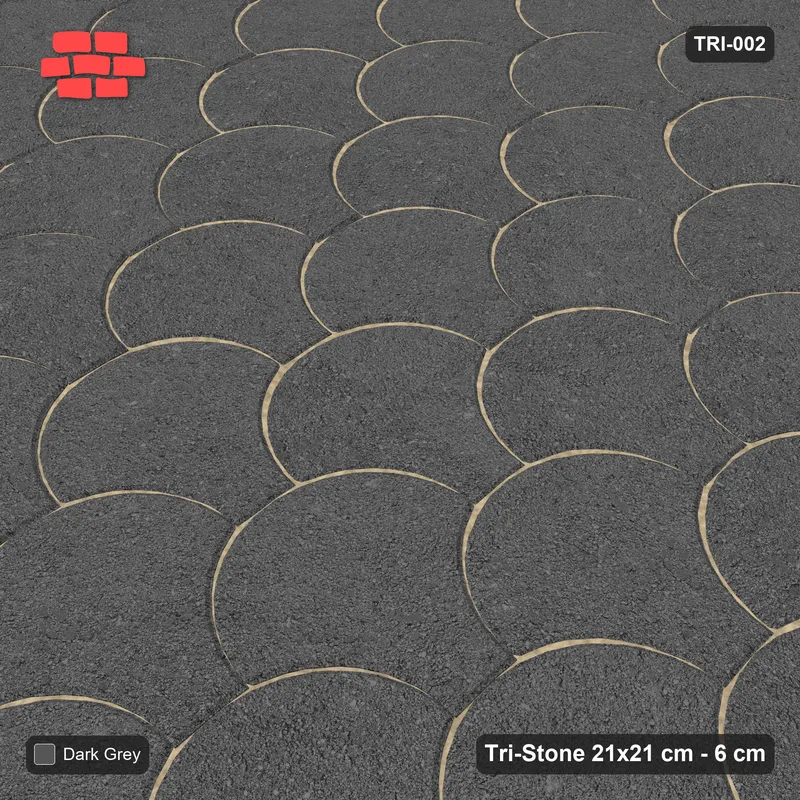 Interlock (Pasco) 21x21 cm · TRI-002 · Plain fish-scale interlock, turned 90 deg, kerb frame · Side view Interlock (Pasco) 21x21 cm · TRI-002 · Plain fish-scale interlock, turned 90 deg, kerb frame · Side view