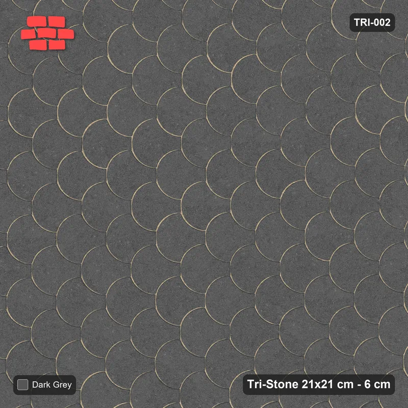 Interlock (Pasco) 21x21 cm · TRI-002 · Plain fish-scale interlock, turned 90 deg, kerb frame · Top view Interlock (Pasco) 21x21 cm · TRI-002 · Plain fish-scale interlock, turned 90 deg, kerb frame · Top view