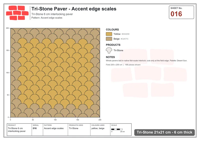 Interlock (Pasco) 21x21 cm · TRI-016 · Accent edge scales · Laying plan