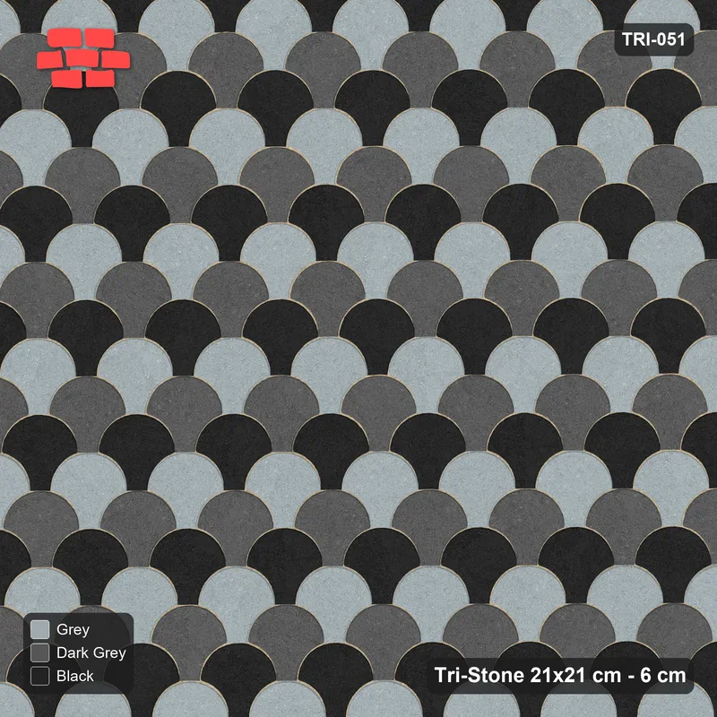 Interlock (Pasco) 21x21 cm · TRI-051 · Tumbling rows, three-tone - Graphite Scale · Top view Interlock (Pasco) 21x21 cm · TRI-051 · Tumbling rows, three-tone - Graphite Scale · Top view