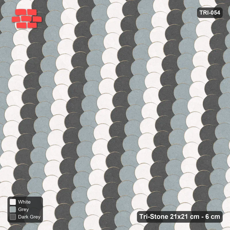 Interlock (Pasco) 21x21 cm · TRI-054 · Tumbling diagonals B, three-tone, turned 45 deg - Monochrome · Top view Interlock (Pasco) 21x21 cm · TRI-054 · Tumbling diagonals B, three-tone, turned 45 deg - Monochrome · Top view