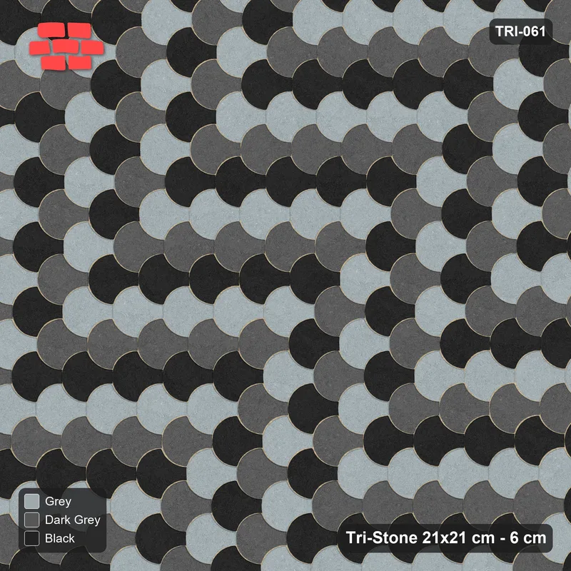 Interlock (Pasco) 21x21 cm · TRI-061 · Chevron tumbling, three-tone, turned 90 deg - Graphite Scale · Top view Interlock (Pasco) 21x21 cm · TRI-061 · Chevron tumbling, three-tone, turned 90 deg - Graphite Scale · Top view