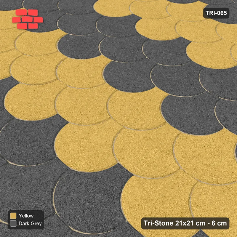Interlock (Pasco) 21x21 cm · TRI-065 · Triple scale rows, turned 180 deg, kerb frame - Mustard Slate · Side view Interlock (Pasco) 21x21 cm · TRI-065 · Triple scale rows, turned 180 deg, kerb frame - Mustard Slate · Side view