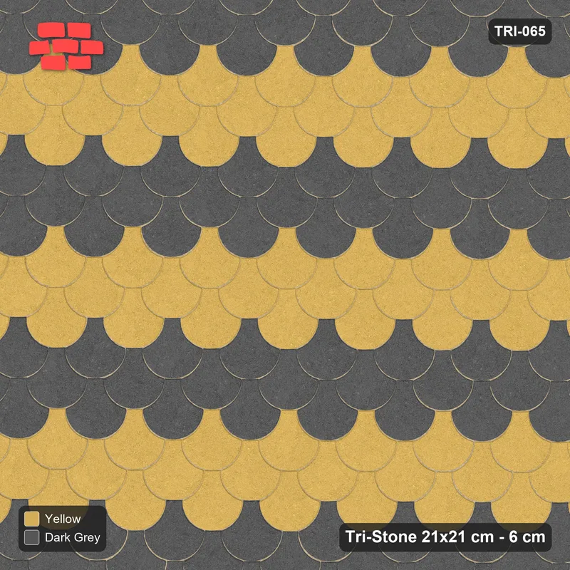 Interlock (Pasco) 21x21 cm · TRI-065 · Triple scale rows, turned 180 deg, kerb frame - Mustard Slate · Top view Interlock (Pasco) 21x21 cm · TRI-065 · Triple scale rows, turned 180 deg, kerb frame - Mustard Slate · Top view
