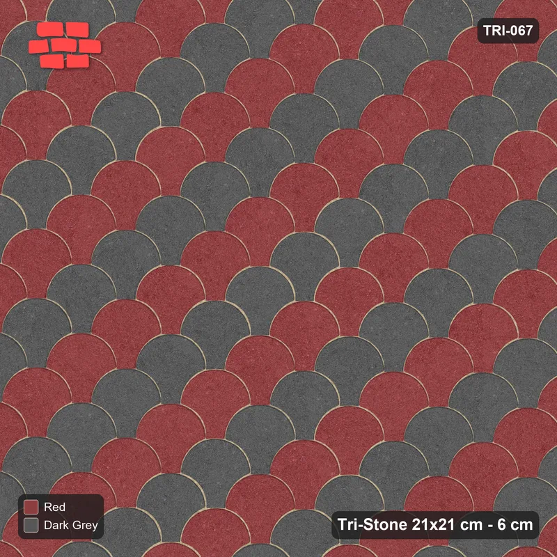 Interlock (Pasco) 21x21 cm · TRI-067 · Two-tone diagonal steps B, kerb frame - Rust & Charcoal · Top view Interlock (Pasco) 21x21 cm · TRI-067 · Two-tone diagonal steps B, kerb frame - Rust & Charcoal · Top view