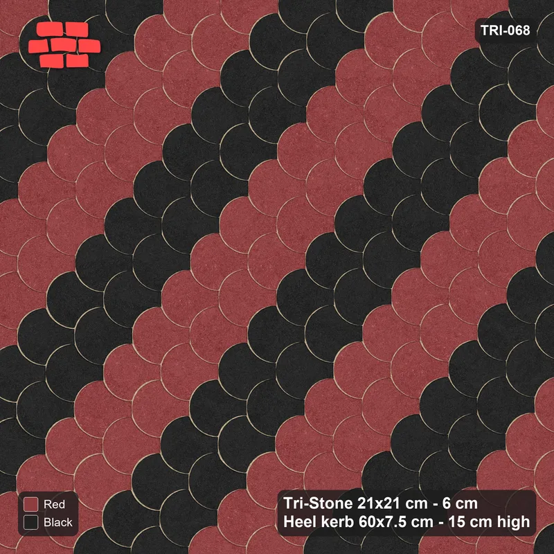 Interlock (Pasco) 21x21 cm · TRI-068 · Broad diagonal stripes A, turned 90 deg, kerb frame - Red & Black · Top view Interlock (Pasco) 21x21 cm · TRI-068 · Broad diagonal stripes A, turned 90 deg, kerb frame - Red & Black · Top view
