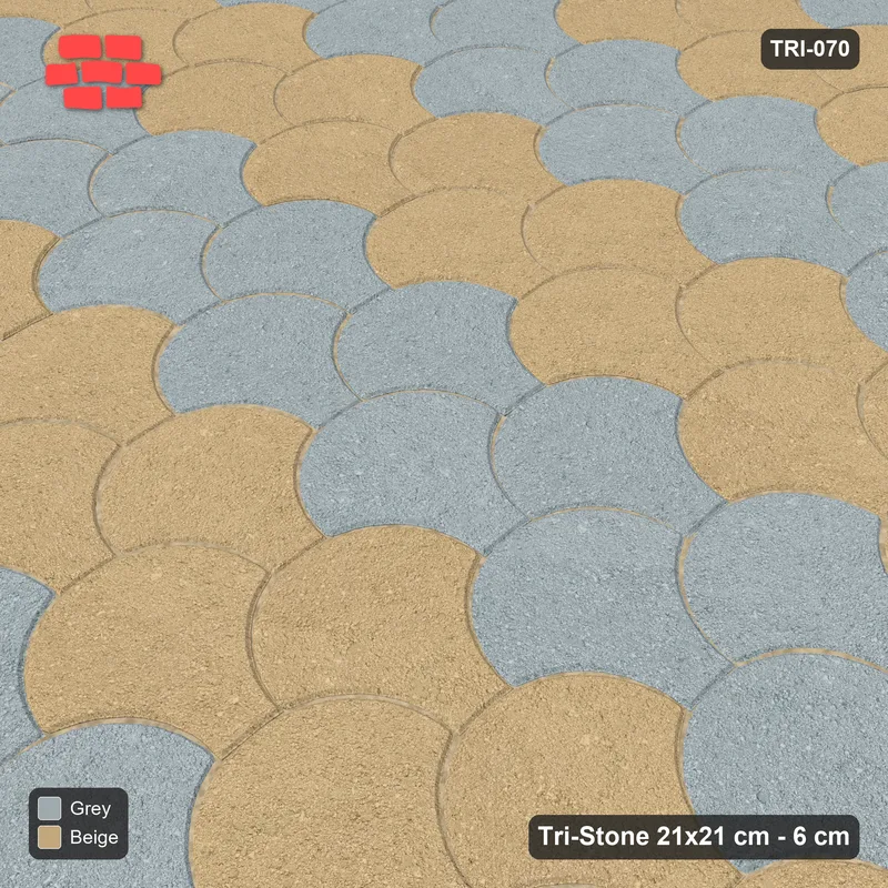 Interlock (Pasco) 21x21 cm · TRI-070 · Staggered column stripes, turned 90 deg, kerb frame - Warm Grey · Side view Interlock (Pasco) 21x21 cm · TRI-070 · Staggered column stripes, turned 90 deg, kerb frame - Warm Grey · Side view