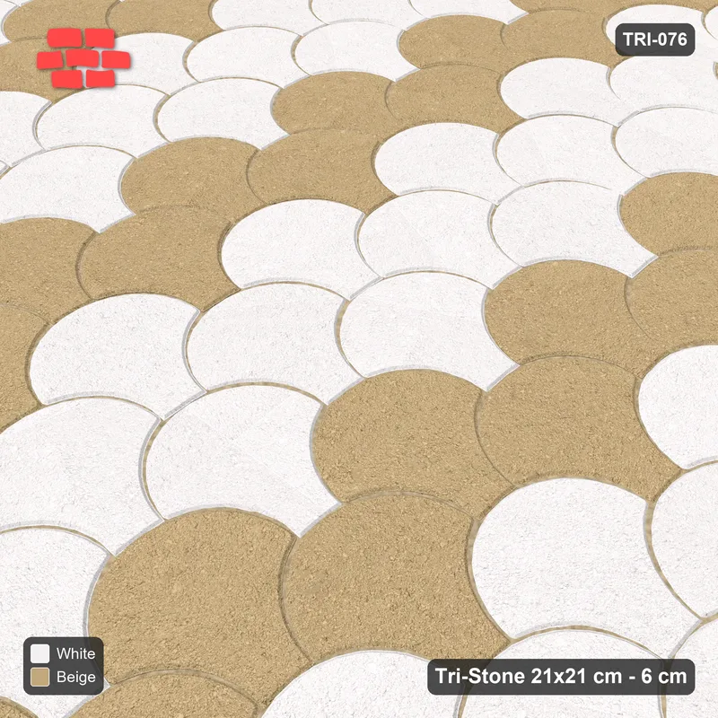 Interlock (Pasco) 21x21 cm · TRI-076 · Accent double row every fifth, turned 90 deg - Ivory & Sand · Side view Interlock (Pasco) 21x21 cm · TRI-076 · Accent double row every fifth, turned 90 deg - Ivory & Sand · Side view