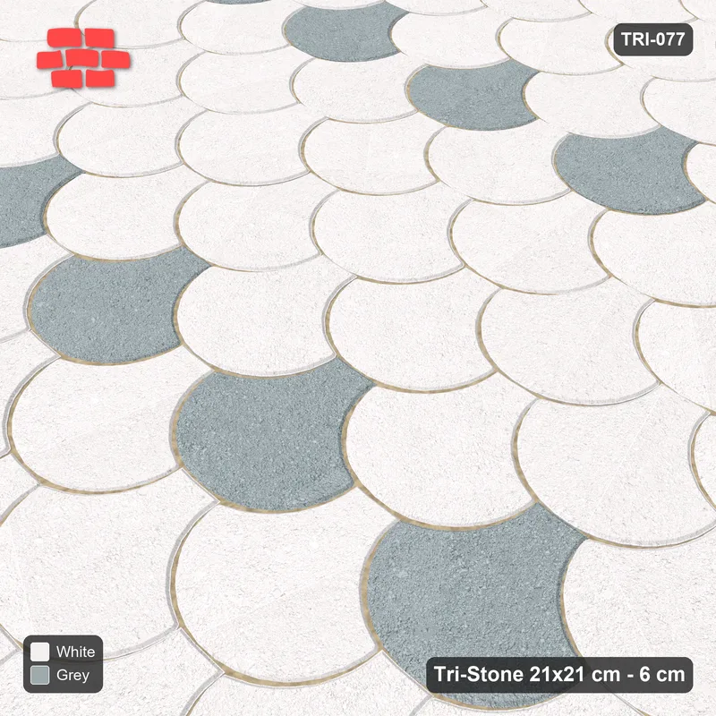 Interlock (Pasco) 21x21 cm · TRI-077 · Accent row every sixth, turned 180 deg, kerb frame - Salt & Pepper · Side view Interlock (Pasco) 21x21 cm · TRI-077 · Accent row every sixth, turned 180 deg, kerb frame - Salt & Pepper · Side view