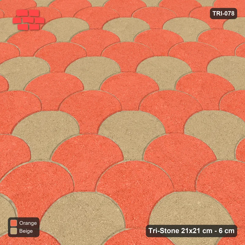 Interlock (Pasco) 21x21 cm · TRI-078 · Accent row every third, turned 45 deg, kerb frame - Clay Court · Side view Interlock (Pasco) 21x21 cm · TRI-078 · Accent row every third, turned 45 deg, kerb frame - Clay Court · Side view