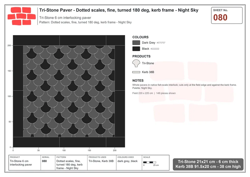 Interlock (Pasco) 21x21 cm · TRI-080 · Dotted scales, fine, turned 180 deg, kerb frame - Night Sky · Laying plan