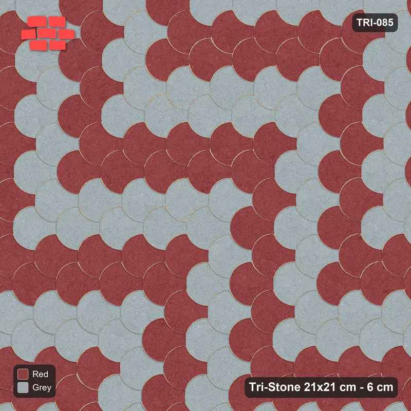 Interlock (Pasco) 21x21 cm · TRI-085 · Broad zigzag scale courses, turned 90 deg, kerb frame - Brick & Ash · Top view Interlock (Pasco) 21x21 cm · TRI-085 · Broad zigzag scale courses, turned 90 deg, kerb frame - Brick & Ash · Top view