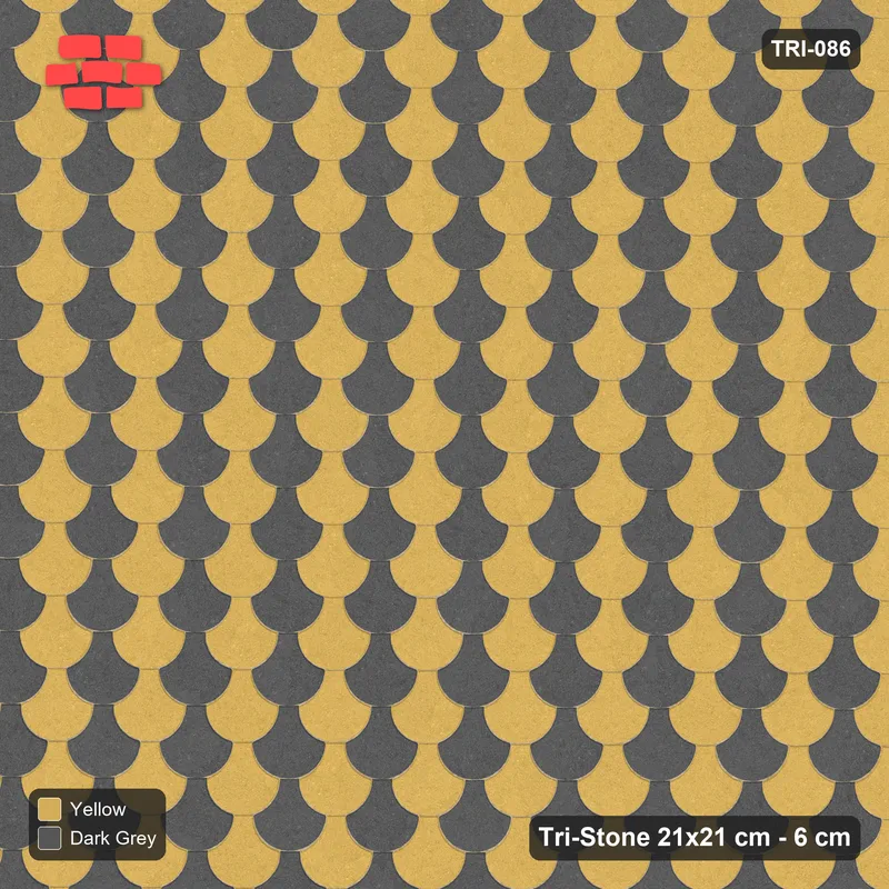 Interlock (Pasco) 21x21 cm · TRI-086 · Tight zigzag scale courses, turned 180 deg - Mustard Slate · Top view Interlock (Pasco) 21x21 cm · TRI-086 · Tight zigzag scale courses, turned 180 deg - Mustard Slate · Top view