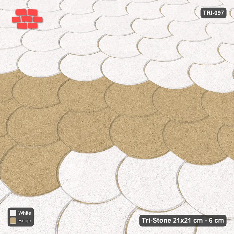 Interlock (Pasco) 21x21 cm · TRI-097 · Counter-diagonal band, turned 180 deg, kerb frame - Ivory & Sand · Side view Interlock (Pasco) 21x21 cm · TRI-097 · Counter-diagonal band, turned 180 deg, kerb frame - Ivory & Sand · Side view