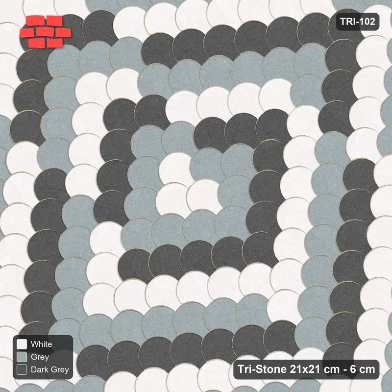 Interlock (Pasco) 21x21 cm · TRI-102 · Graded square rings, three-tone, turned 45 deg, kerb frame - Monochrome · Top view Interlock (Pasco) 21x21 cm · TRI-102 · Graded square rings, three-tone, turned 45 deg, kerb frame - Monochrome · Top view