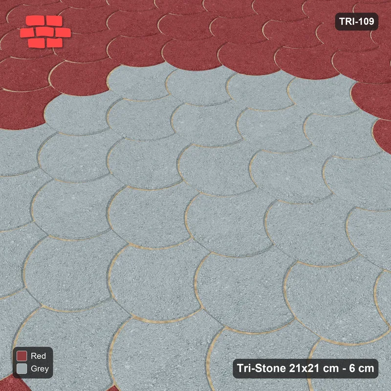 Interlock (Pasco) 21x21 cm · TRI-109 · Central round medallion, turned 180 deg - Brick & Ash · Side view Interlock (Pasco) 21x21 cm · TRI-109 · Central round medallion, turned 180 deg - Brick & Ash · Side view