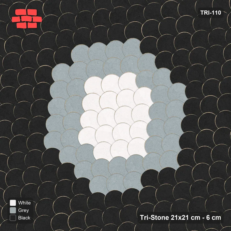 Interlock (Pasco) 21x21 cm · TRI-110 · Round rosette medallion, turned 45 deg, kerb frame - Tuxedo · Top view Interlock (Pasco) 21x21 cm · TRI-110 · Round rosette medallion, turned 45 deg, kerb frame - Tuxedo · Top view