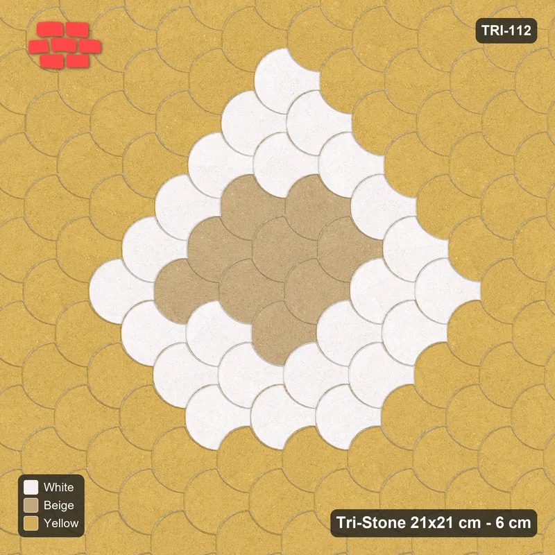 Interlock (Pasco) 21x21 cm · TRI-112 · Nested diamond medallion, turned 90 deg, kerb frame - Golden Sand · Top view Interlock (Pasco) 21x21 cm · TRI-112 · Nested diamond medallion, turned 90 deg, kerb frame - Golden Sand · Top view