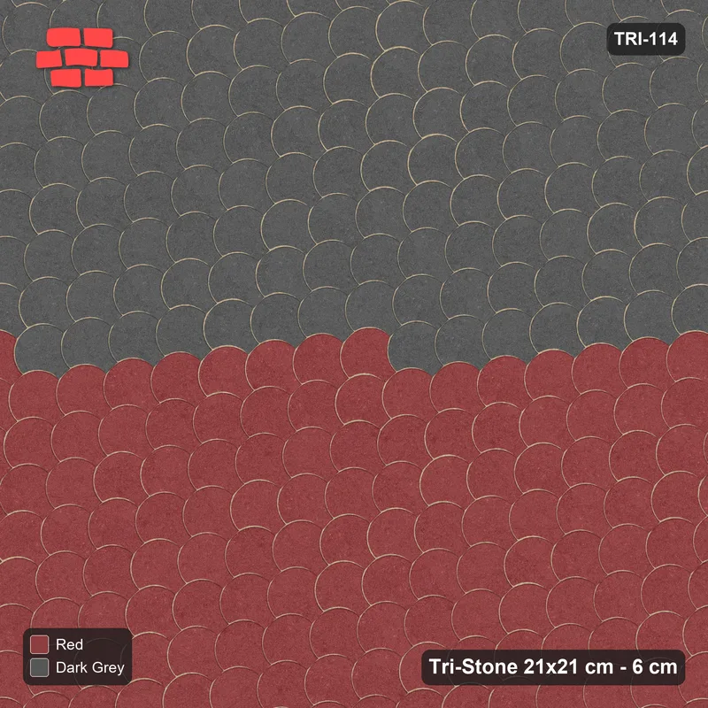 Interlock (Pasco) 21x21 cm · TRI-114 · Two-field split, turned 45 deg - Rust & Charcoal · Top view Interlock (Pasco) 21x21 cm · TRI-114 · Two-field split, turned 45 deg - Rust & Charcoal · Top view