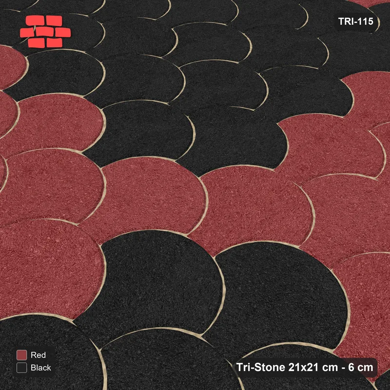 Interlock (Pasco) 21x21 cm · TRI-115 · Four-square quarters, kerb frame - Red & Black · Side view Interlock (Pasco) 21x21 cm · TRI-115 · Four-square quarters, kerb frame - Red & Black · Side view