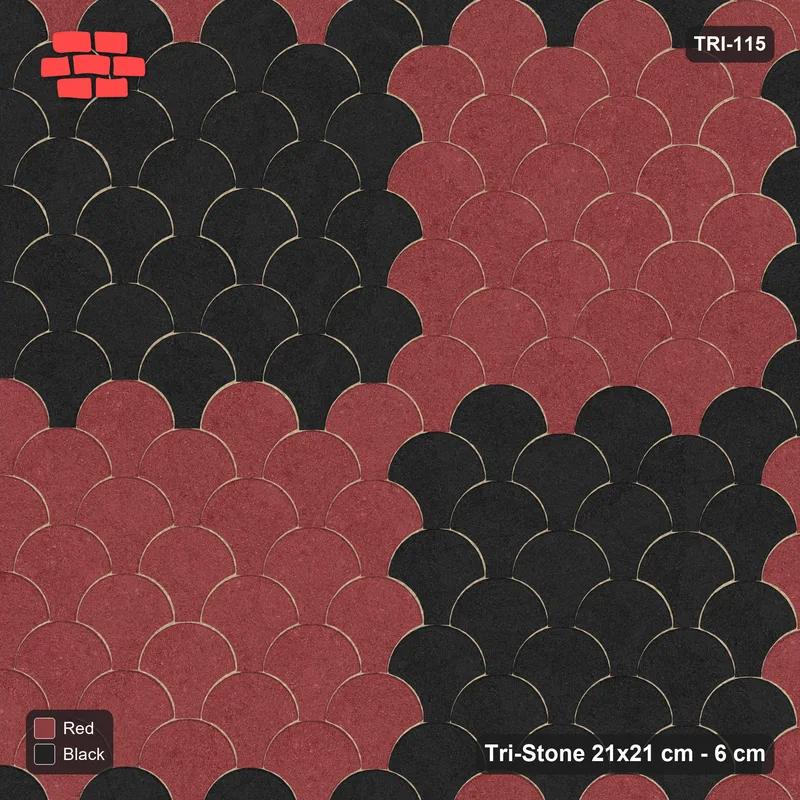 Interlock (Pasco) 21x21 cm · TRI-115 · Four-square quarters, kerb frame - Red & Black · Top view Interlock (Pasco) 21x21 cm · TRI-115 · Four-square quarters, kerb frame - Red & Black · Top view
