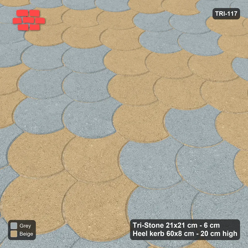Interlock (Pasco) 21x21 cm · TRI-117 · Large harlequin diamonds, turned 180 deg, kerb frame - Warm Grey · Side view Interlock (Pasco) 21x21 cm · TRI-117 · Large harlequin diamonds, turned 180 deg, kerb frame - Warm Grey · Side view