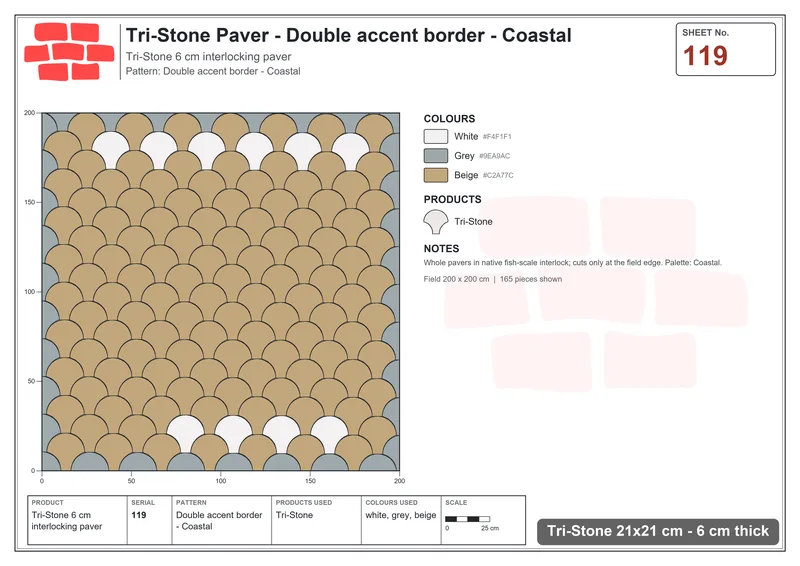 Interlock (Pasco) 21x21 cm · TRI-119 · Double accent border - Coastal · Laying plan