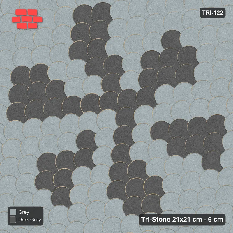 Interlock (Pasco) 21x21 cm · TRI-122 · Twelve-ray sunburst, turned 45 deg, kerb frame - Charcoal Edge · Top view Interlock (Pasco) 21x21 cm · TRI-122 · Twelve-ray sunburst, turned 45 deg, kerb frame - Charcoal Edge · Top view