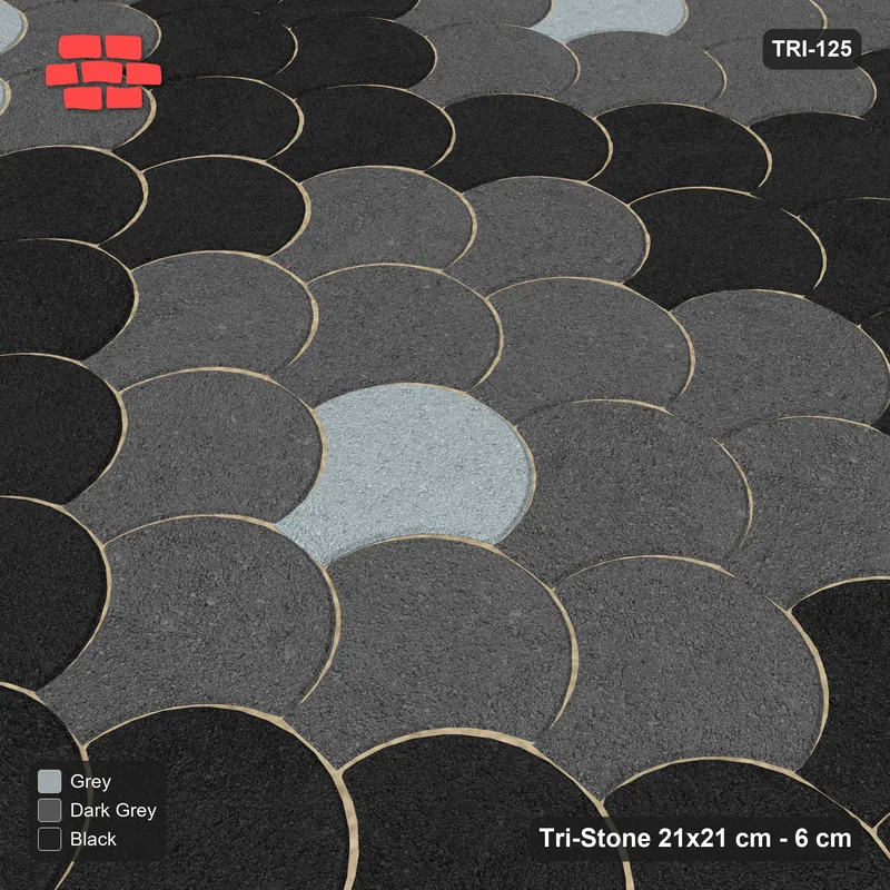 Interlock (Pasco) 21x21 cm · TRI-125 · Two-tone rosette scatter, kerb frame - Graphite Scale · Side view Interlock (Pasco) 21x21 cm · TRI-125 · Two-tone rosette scatter, kerb frame - Graphite Scale · Side view
