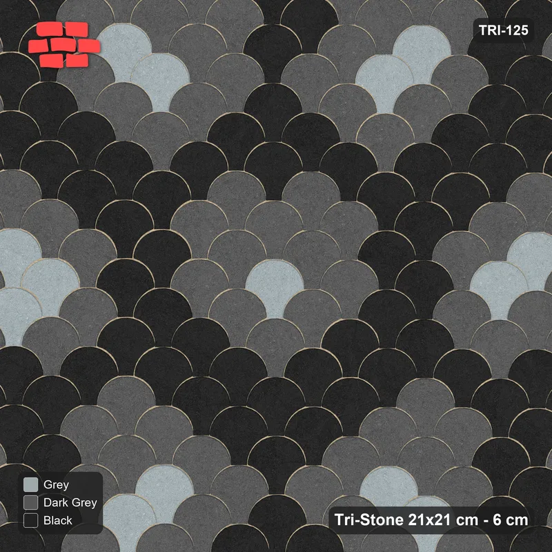 Interlock (Pasco) 21x21 cm · TRI-125 · Two-tone rosette scatter, kerb frame - Graphite Scale · Top view Interlock (Pasco) 21x21 cm · TRI-125 · Two-tone rosette scatter, kerb frame - Graphite Scale · Top view