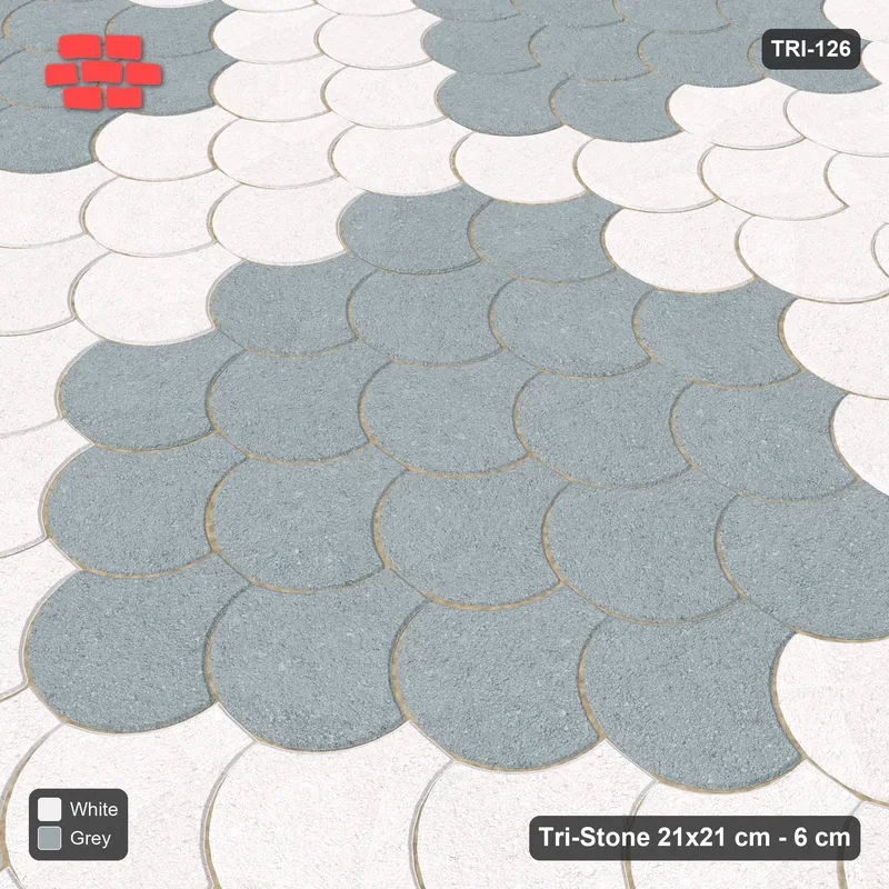 Interlock (Pasco) 21x21 cm · TRI-126 · Large rosette scatter, turned 180 deg - Salt & Pepper · Side view Interlock (Pasco) 21x21 cm · TRI-126 · Large rosette scatter, turned 180 deg - Salt & Pepper · Side view