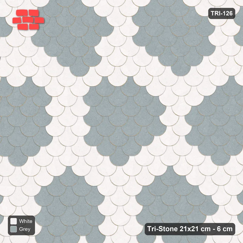 Interlock (Pasco) 21x21 cm · TRI-126 · Large rosette scatter, turned 180 deg - Salt & Pepper · Top view Interlock (Pasco) 21x21 cm · TRI-126 · Large rosette scatter, turned 180 deg - Salt & Pepper · Top view