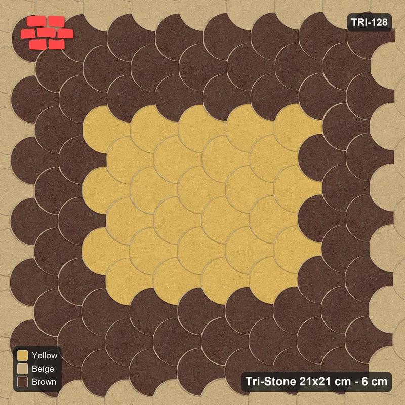 Interlock (Pasco) 21x21 cm · TRI-128 · Border with square medallion, turned 90 deg, kerb frame - Harvest Gold · Top view Interlock (Pasco) 21x21 cm · TRI-128 · Border with square medallion, turned 90 deg, kerb frame - Harvest Gold · Top view